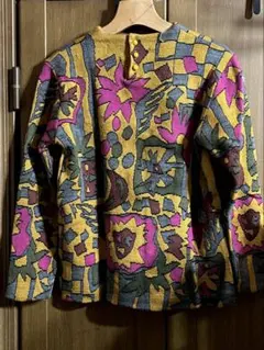 ア*ミ様 VINTAGEニット 総柄ウール 日本製 80s-90s 古着 アート