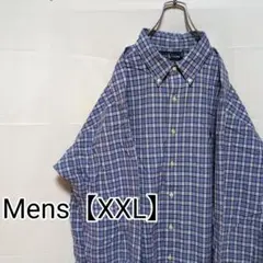J119【US輸入】ラルフローレン　長袖シャツ【メンズXXL】青チェック