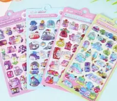再販 ドロップシール ぷくぷくシール オーロラ キラキラ 動物シール4枚セット