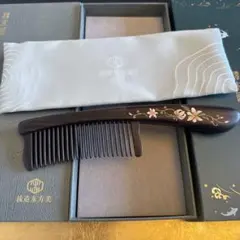 木製 花柄 ヘアコーム 専用ケース付き