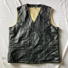 希少 90s レザーベスト 裏ボア ブラックカラー グランジ vintage 黒