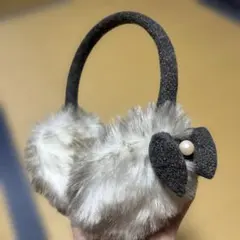 #ファーリボン耳あて グレー