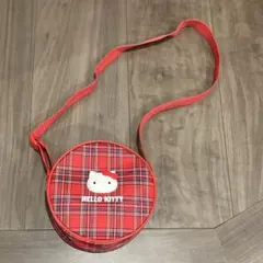 平成 レトロ風 ハローキティ チェック柄 ショルダー 丸 バッグ