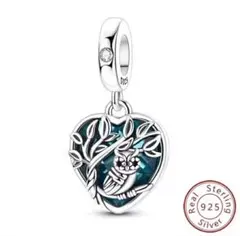 Pandora スターリングシルバー フクロウ ハートチャーム