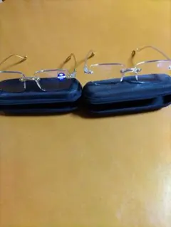 ゴールドメタルフレーム メガネ シルバーメタルフレームメガネ セット