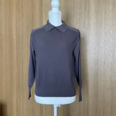 ブラウン　 ポロカラー ニットセーター 長袖　Ｌサイズ
