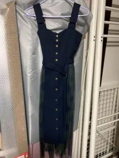 REDYAZELチェックチュールデザインワンピース ネイビー