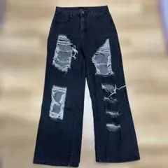 ダメージジーンズ　デニムパンツ　ブラック