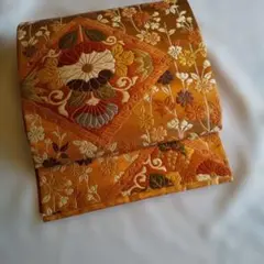 花柄刺繍 袋帯 オレンジ系 高級正絹 唐織 六通