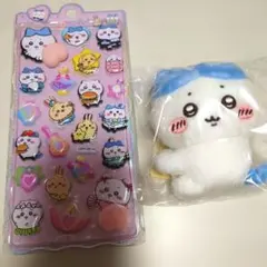 新品★ちいかわシールとガチャガチャちいかわクリップぬいぐるみ ハチワレ