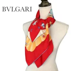 極美品 ブルガリ BVLGARI シルクスカーフ 大判 レッドのサムネイル