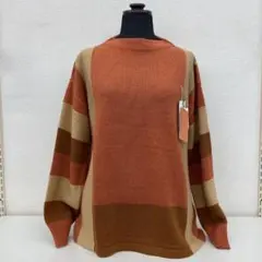 レディースニットセーター　秋冬カットソー　長袖　ウールニット　袖ボーダーパターン
