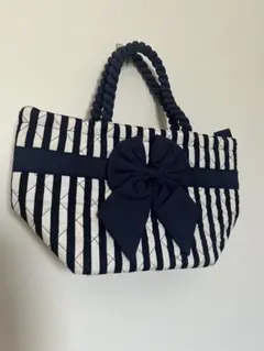 お値下げしました！美品　NaRaYa ネイビー ホワイトストライプ ハンドバッグ