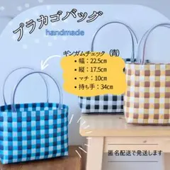 ギンガムチェックプラカゴバッグ　ブルー系　Sサイズ