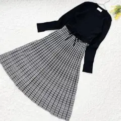 完売品✨ インデックス　千鳥チェックバイカラーニットワンピース　L 洗える　春