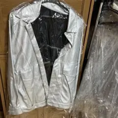 シルバー 合成皮革ジャケット Mサイズ