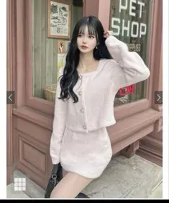 GRL ラメフェザーニットカーディガンxミニスカートセットアップ［Kz617］