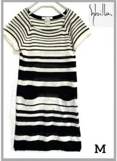 Sybilla リネンニットワンピース　ボーダー　チュニック　M