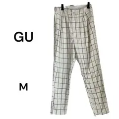 GU チェック柄ズボン チェックパンツ カジュアル ホワイト シンプル 【M】