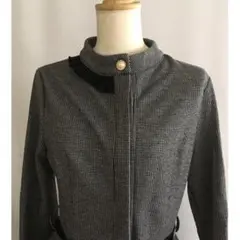 新品・未使用　長袖ひざ丈ワンピース　グレー×黒　XXL　千鳥柄　きれいめ　高見え