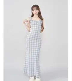 ダーリッチ　ギンガムジャガードニットロングワンピース