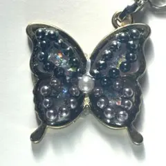 【A】レジンストラップ蝶⑯ブラックホワイトバタフライ【お得セット割有】