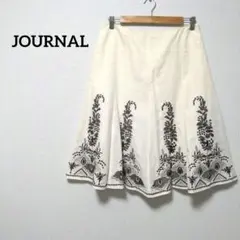 JOURNAL ひざ丈フレアスカート アイボリー 刺繍入り 大きいサイズ