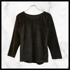 ブラック フリース 裏起毛 長袖カットソー シンプル カジュアル Lサイズ