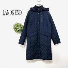 ランズエンド【M】キルティング セミロングジャケット フード取り外し