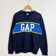 00s GAP ロゴ クルーネック スウェット ボーダー ネイビー Y2K