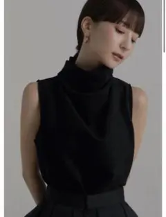 Louren velvet drape turtle tops (ブラウン)