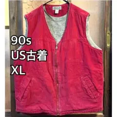 90s US古着　ダック地ワークベストXLフェードレッド　裏ボア　ユニセックス