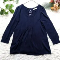 【エニィスィス】【М相当】ニットセーター　後ろボタン　ネイビー　　エレガント