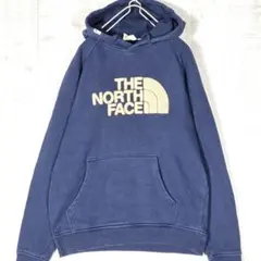 韓国限定✨️ノースフェイス ビッグロゴ 刺繍パーカー フーディー 裏起毛 紺 S