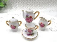 ミニチュアティーセット 陶器製 薔薇柄