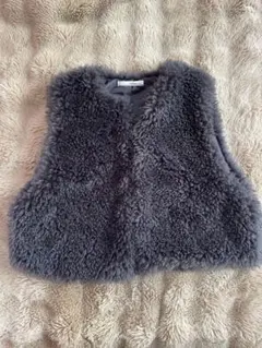 レディース LUNGALE グレー フリース ファーベスト ショート丈