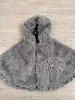 グレー ベビーポンチョ フリル付き リバーシブル