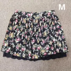 レディース　黒花柄キュロットスカート　M