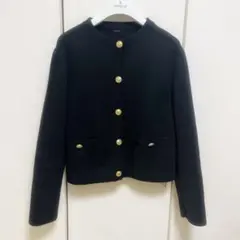 anuans オリジナルボタンノーカラーニットジャケット