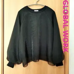 グローバルワーク◆オーガンジー 重ね ラグラン スウェット ブラック L