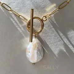 new【ゴールド】ドロップ淡水パールステンレス　チェーンロングネックレス