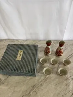 九谷焼 玉仙 酒器セット 徳利2本 お猪口5客 ぐい呑み 金彩 貫入 日本酒