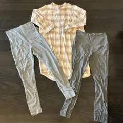 マタニティパジャマ　Mサイズ チェックシャツとグレーのパンツセット