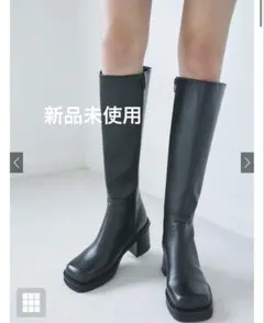 【新品未使用】スクエアトゥロングブーツ 25cm ブラック