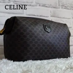 セリーヌ 黒マカダム ポーチ トリオンフ PVCレザー 総柄 クラッチバッグ