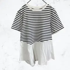 13598 グリーンレーベルリラクシング ボーダー カットソー 異素材 フレア