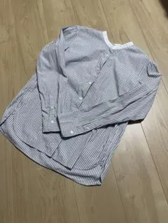 無印　ストライプシャツ　グレーのサムネイル