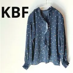 美品 KBF ドット×フラワーフリルカラーブラウス 長袖 花柄 ブルーグリーンのサムネイル