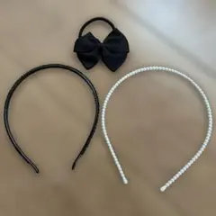 ヘアカチューシャセット 3点 ブラックストーン・パール