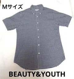 BEAUTY&YOUTH ギンガムチェック ブルー半袖シャツ Mサイズのサムネイル